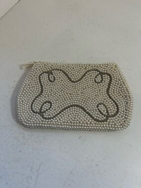 Vintage 1950’s mid century elegant beaded pearl evening wedding clutch purse bag